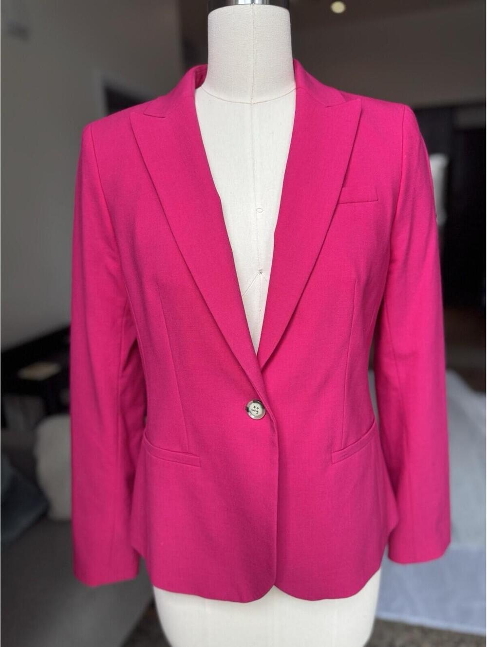 Banana Republic Merino Wool Blaser Fuchsia Pink Sz 4 Or Small